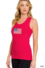 Zenana Ribbed American Flag Scoop Neck Tank Top