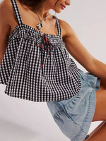 Smocked Gingham Tie-Front Cami