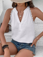 Lace Trim Notched Textured Tank