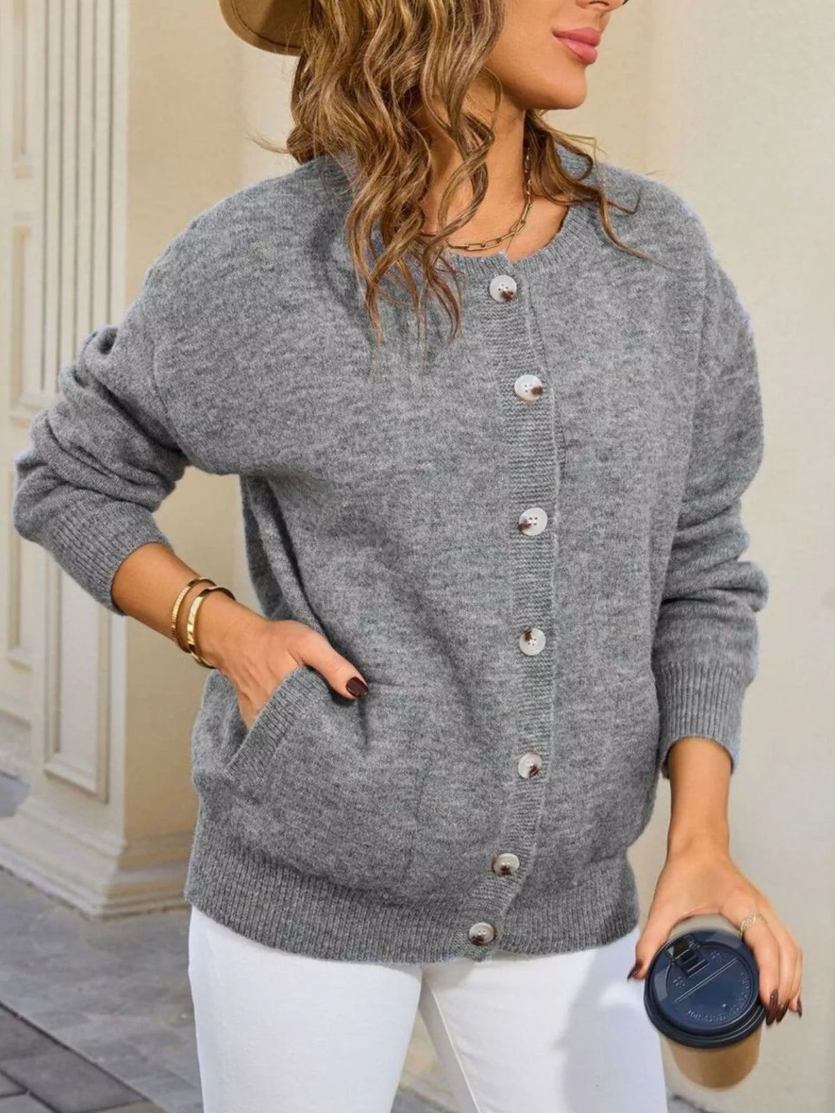 Casual Button-Down Knit Cardigan