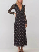 Tie Front Plaid Long Sleeve Dress