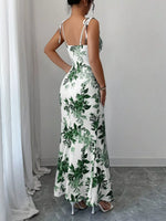Printed Tie Strap Slit Maxi Dress