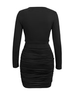 Draped V-Neck Long Sleeve Bodycon Mini Dress