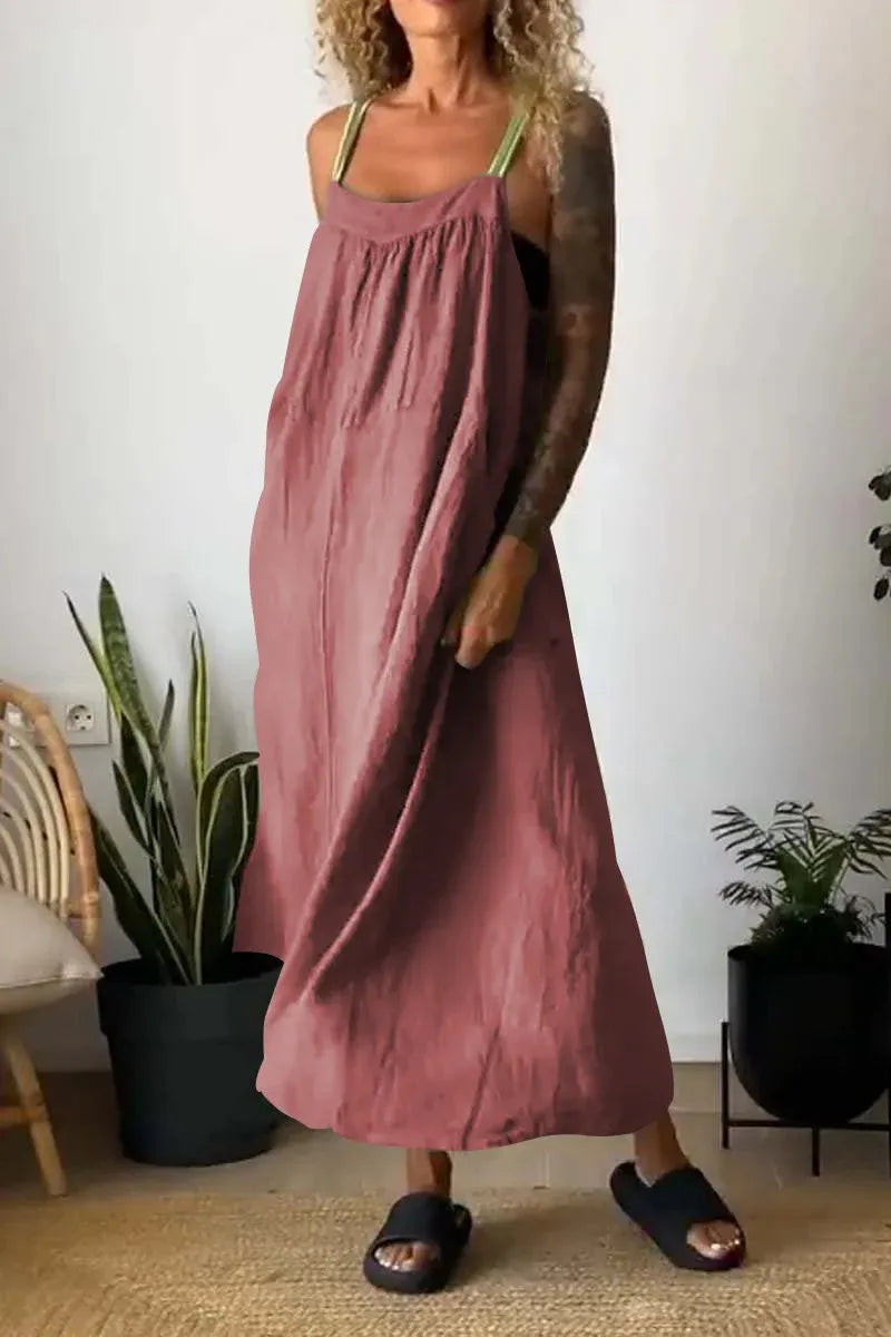 Full Size Ruched Cami Maxi Dress with Pockets Plus Size