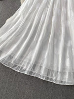 Button Front Puff Sleeve Chiffon Dress