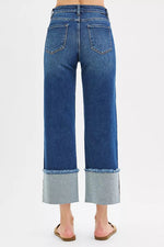 RISEN Full Size Mid Rise Crop Wide Wide Cuffed Jeans Plus Size