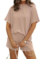 Full Size Ribbed Short Sleeve Top and Shorts Two-Piece Set Plus Size