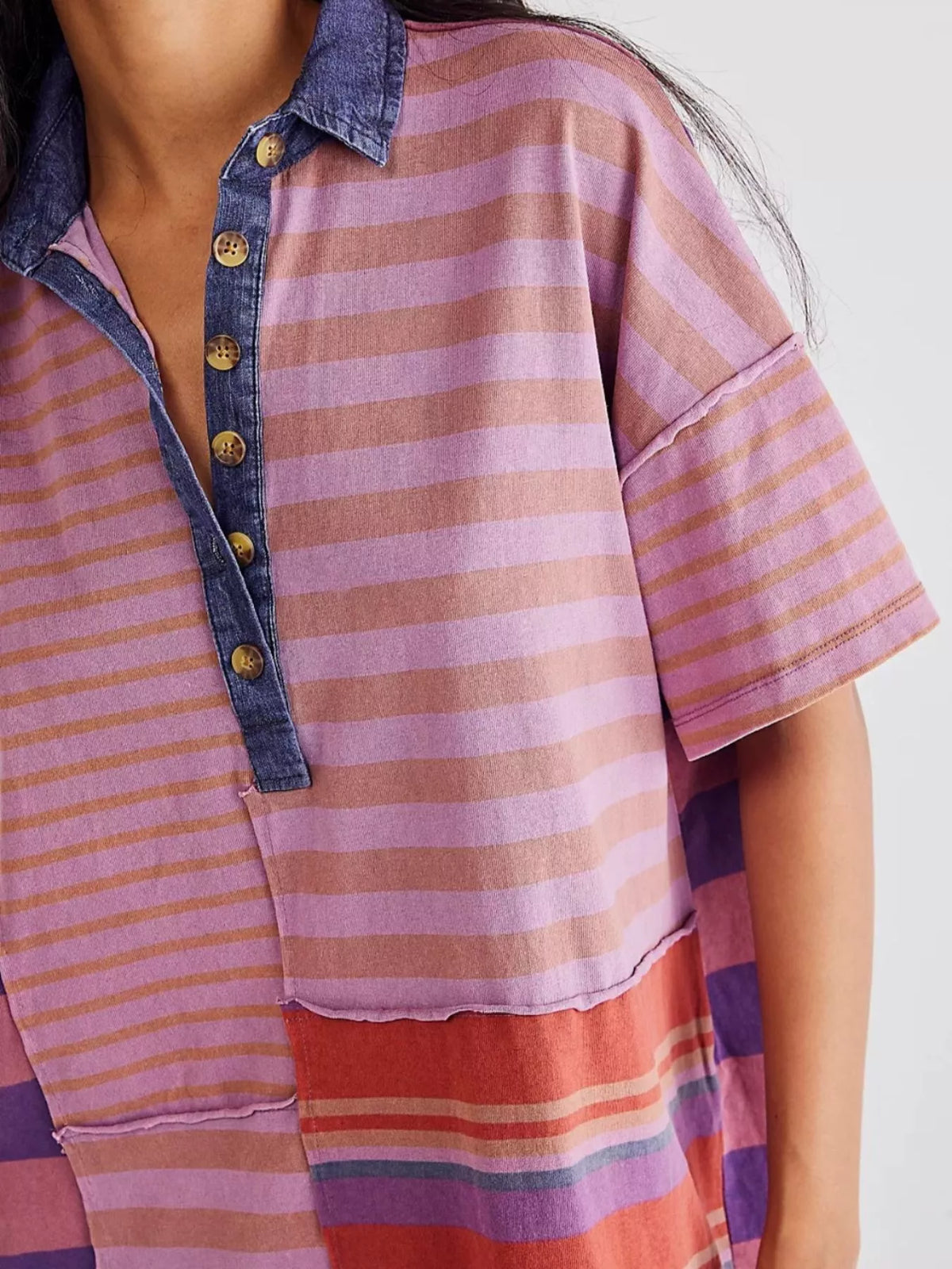 Striped Oversized Half Button Shirt Dress