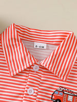 Children's Striped Firetruck Embroidered T-Shirt