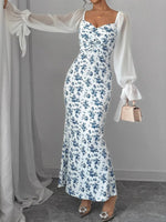Floral Print Sweetheart Neckline Maxi Dress