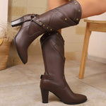 Riveted Criss-Cross Strap Heeled Boots