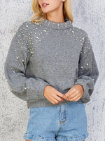 Pearl-Embellished Mock Neck Sweater
