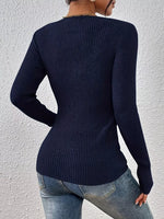 Ribbed Knit Button Front Knit Top