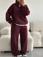Quarter-Zip Top and Wide-Leg Sweatpants Set
