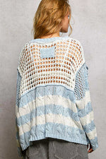 POL Color-Blocked Stripe Pattern Knit Top with Twisted Weave