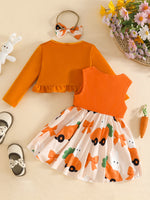 Children's Ruffled Cardigan and Bow Dress Set with Headband