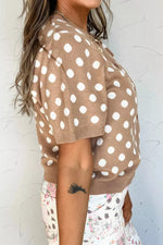 Polka Dot Short Sleeve Button Down Sweater Cardigan