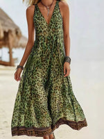 Leopard Print V-Neck Midi Dress