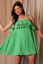 Davi & Dani Textured Jacquard Checker Fabric Ruffled Dress