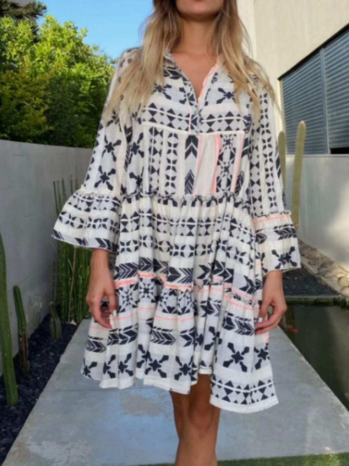 Printed Tiered Babydoll Dress