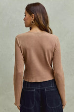 SO ME Vintage Washed Lace Crop Thermal Washed Knit Top