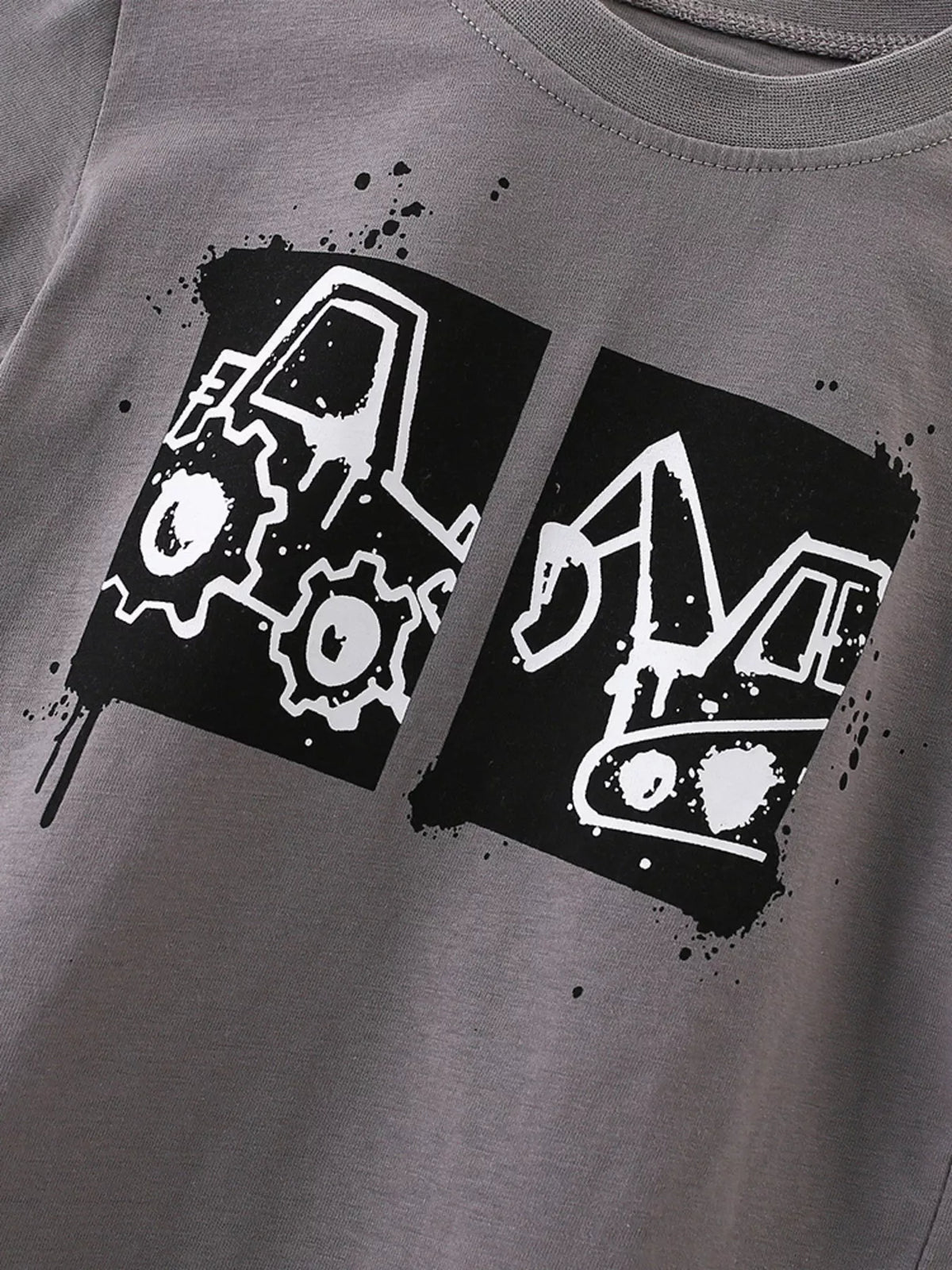Children's Cartoon Vehicle Graphic Crew Neck Kids T-Shirt
