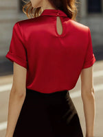 Satin Keyhole Short Sleeve Blouse