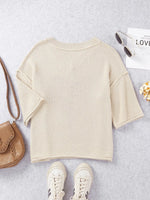 V-Neck Dropped Sleeve Heart Print Valentines Sweater
