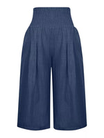 Smocked Wide-Leg Capri Pants