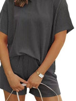 Full Size Ribbed Short Sleeve Top and Shorts Two-Piece Set Plus Size