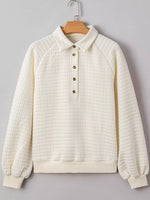 Textured Half Button Collared Sweatshirt