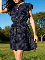 Polka Dot Ruffle Sleeve Tie Waist Dress