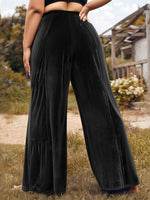 Plus Size Velvet Ruffle Hem Wide Leg Pants