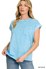 Zenana Halo Snow Washed Cuffed Short Sleeve Tee