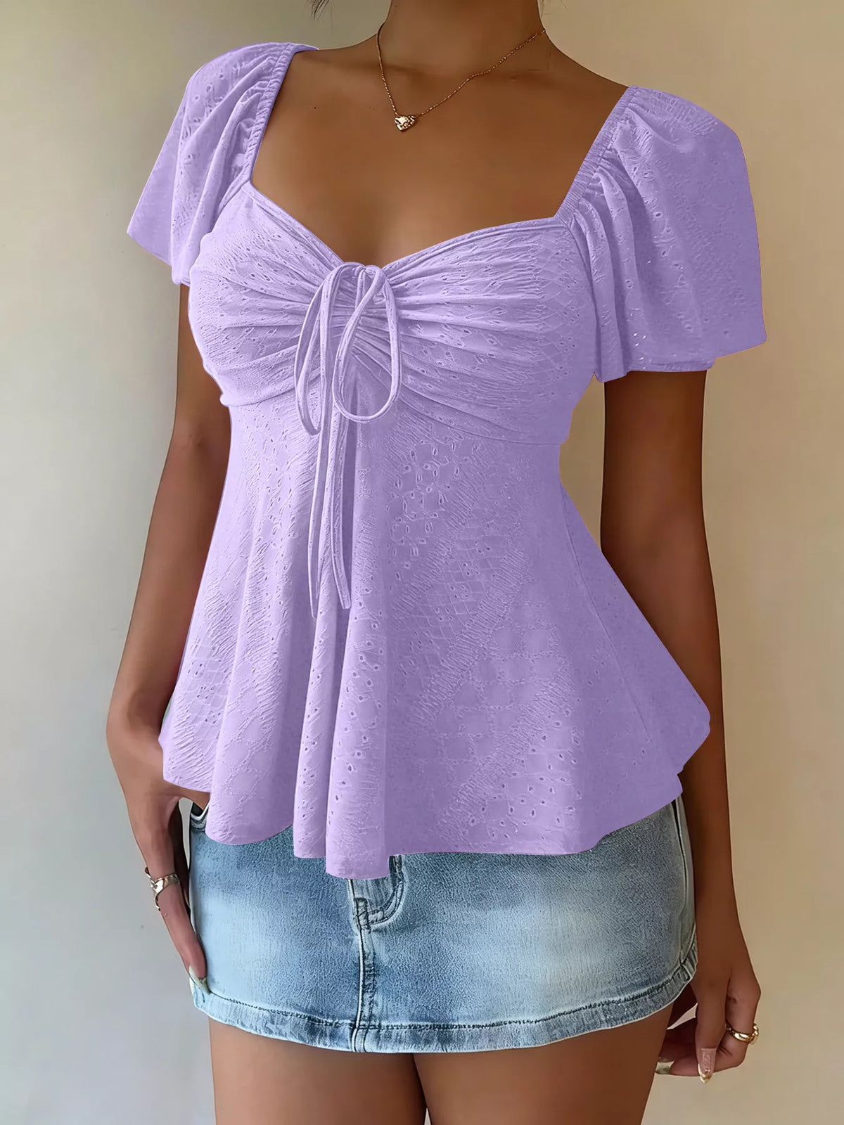 Sweetheart Neck Flutter Sleeve Top