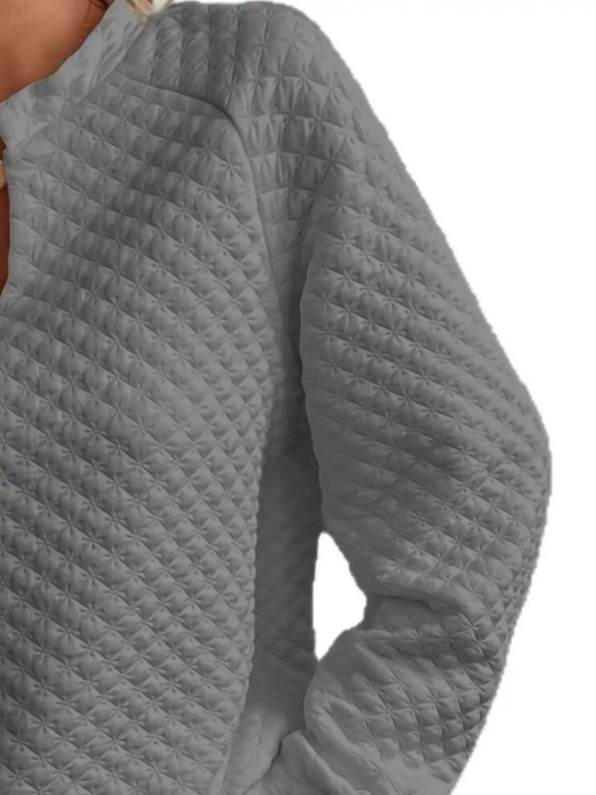 Quilted Texture Long Sleeve Sweatshirt with Notched Neck