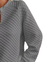 Quilted Texture Long Sleeve Sweatshirt with Notched Neck