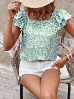 Floral Print Ruffle Trim Blouse