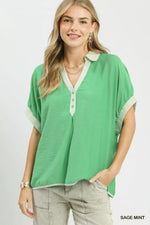 Umgee Oversized Contrast Stripe Trim Top