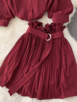 Puff Sleeve Shirt and Pleated Skirt Set
