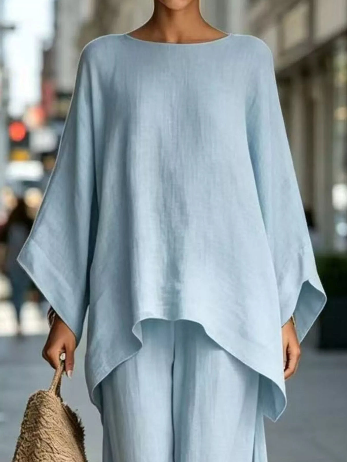 Full Size Batwing Sleeve Top and Wide-Leg Pants Set Plus Size