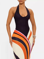 Halter Neck Maxi Dress with Abstract Print