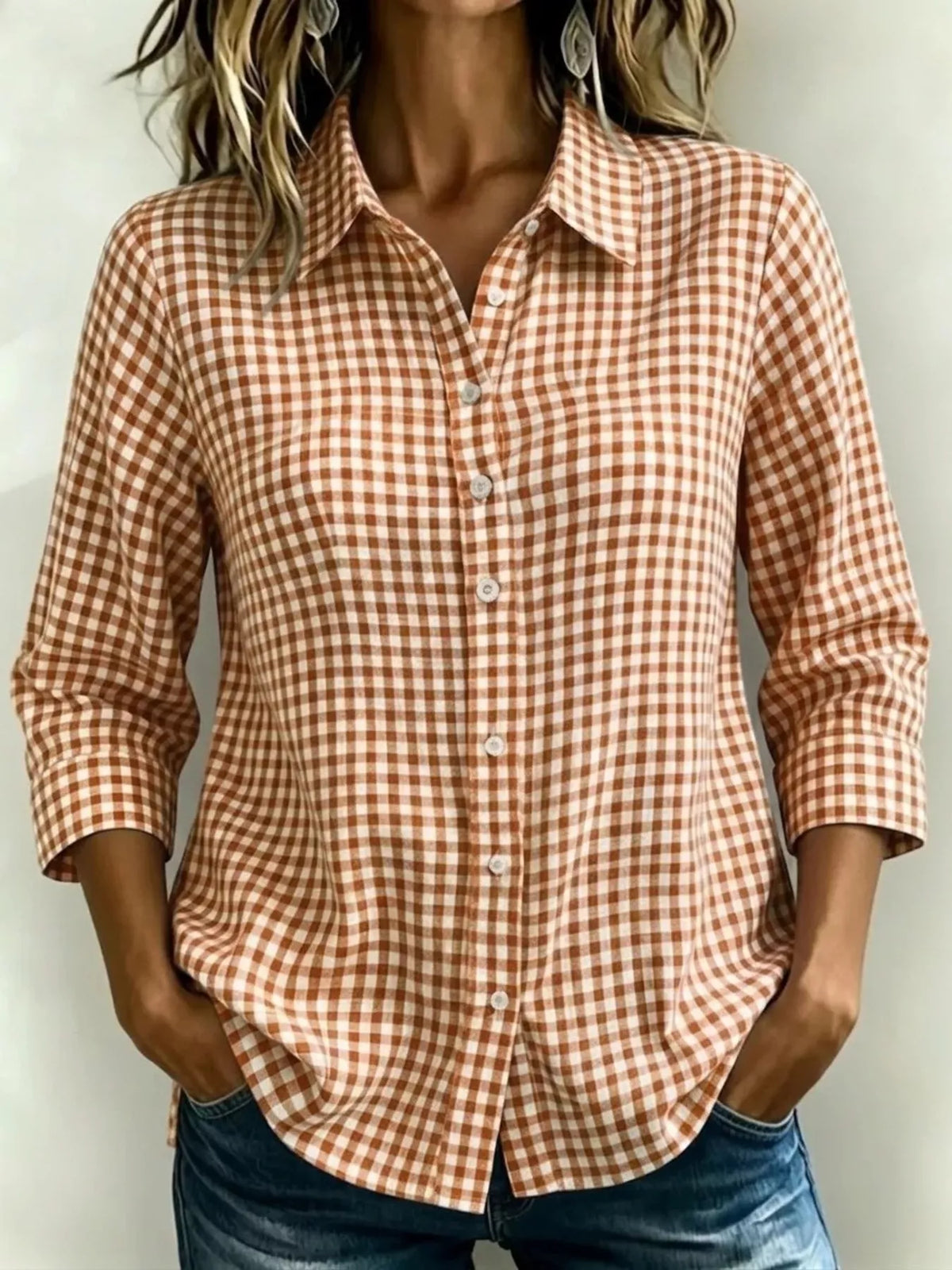 Full Size Plaid Collared Neck Button Up Shirt Plus Size