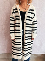 Striped Open Front Hooded Cardigan