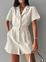 Button-Front Short Sleeve Romper