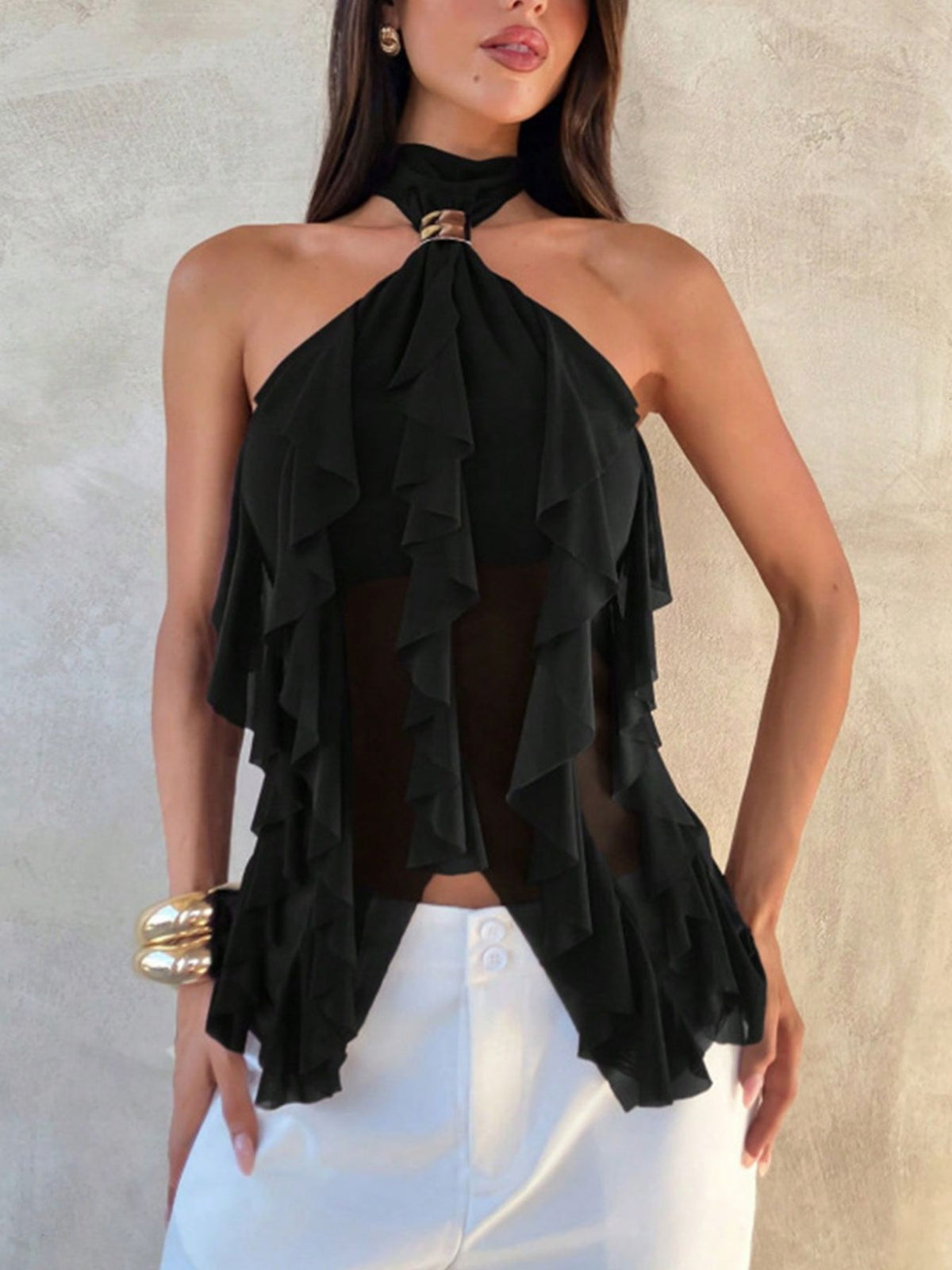 Ruffled Halter Neck Cami