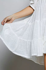 POL Cotton Ruffle Shirred V-Neck Short Sleeve Dress