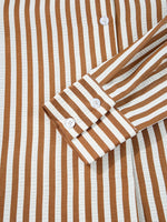 Stripe Ruffled Hem Collared Long Sleeve Shirt Mini Dress