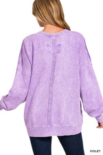 Zenana Halo Washed French Terry Exposed-seam Sweatshirt