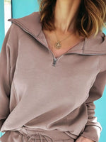 Zip Collar Long Sleeve Top and Drawstring Pants Set
